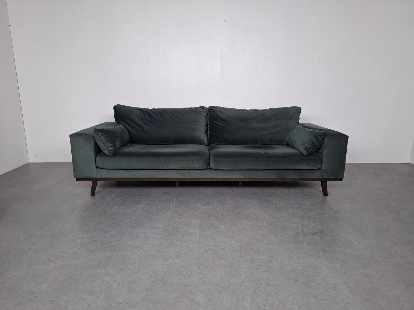 Velourse Retro-look 4 zits bank met hocker | Smaragd groen