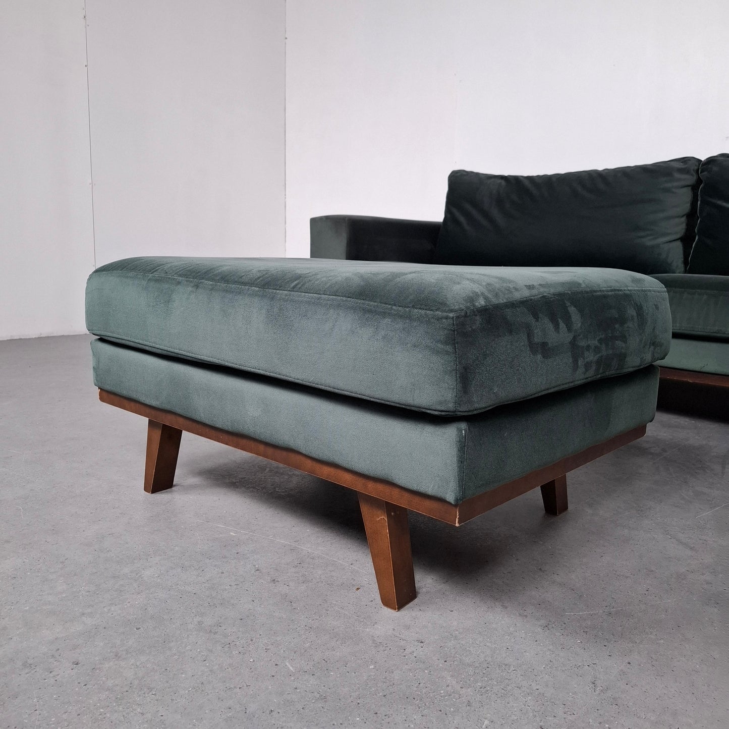 Velourse Retro-look 4 zits bank met hocker | Smaragd groen