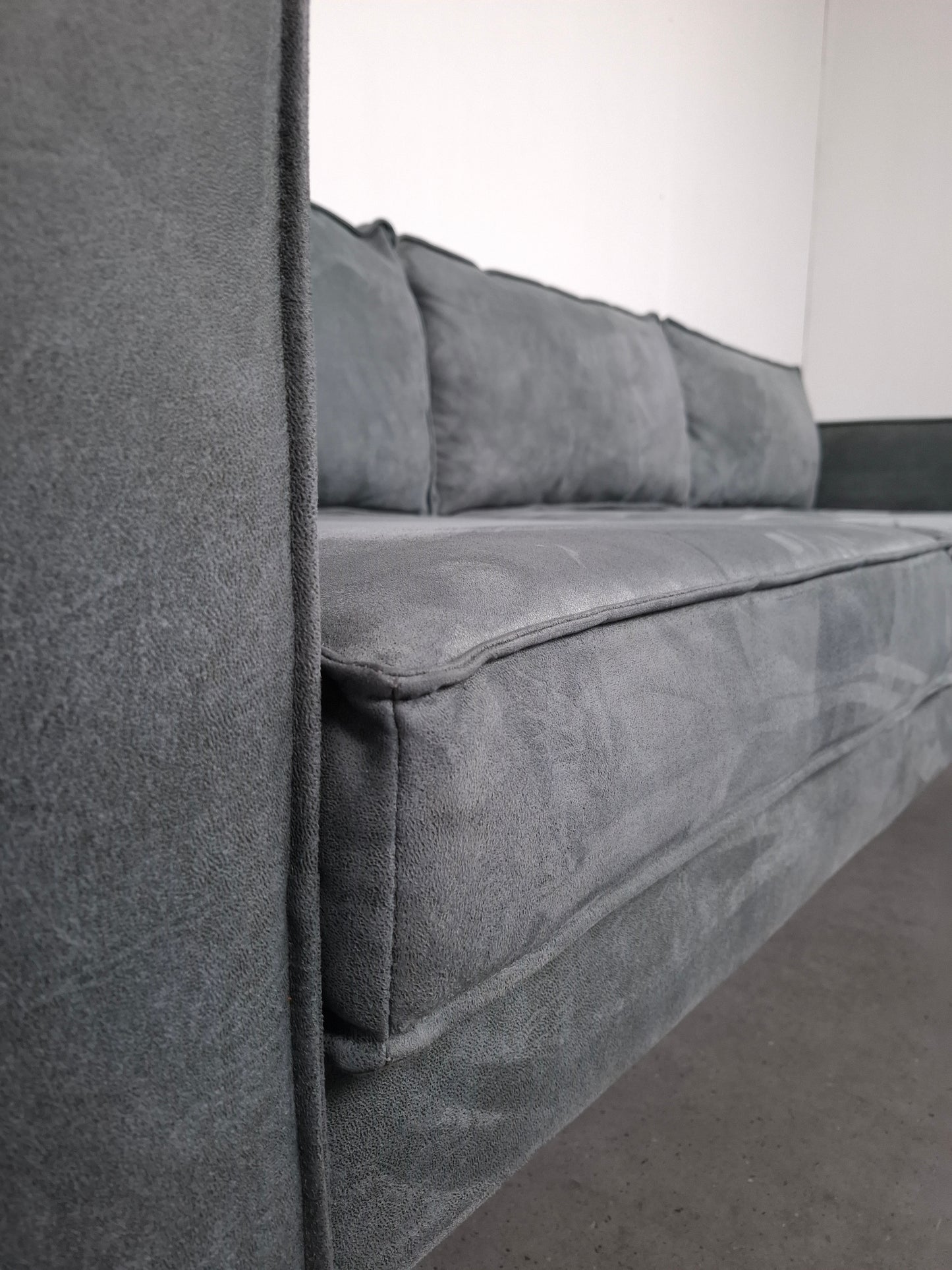 Microleder 3 zits bank | Vergrijsd blauw
