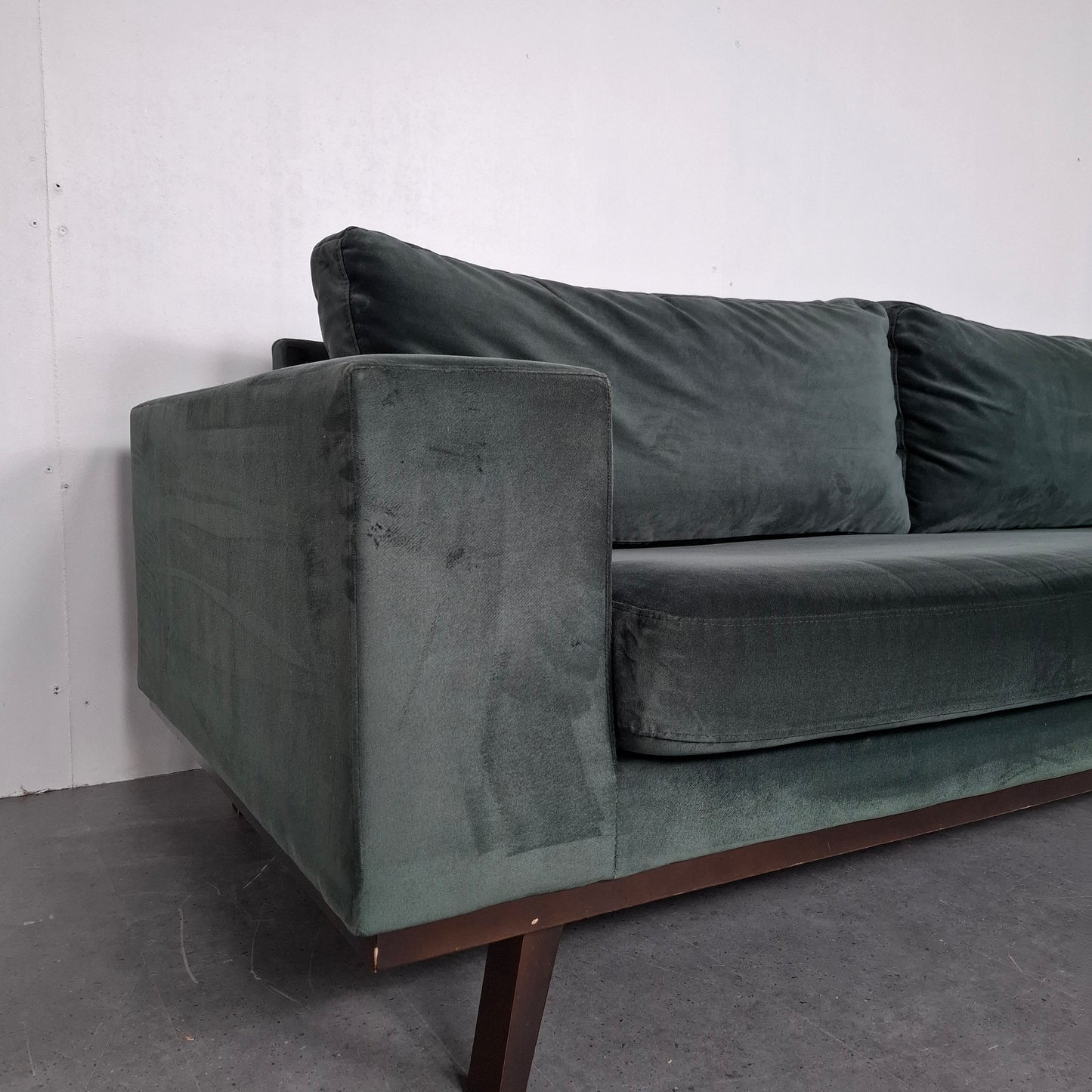 Velourse Retro-look 4 zits bank met hocker | Smaragd groen
