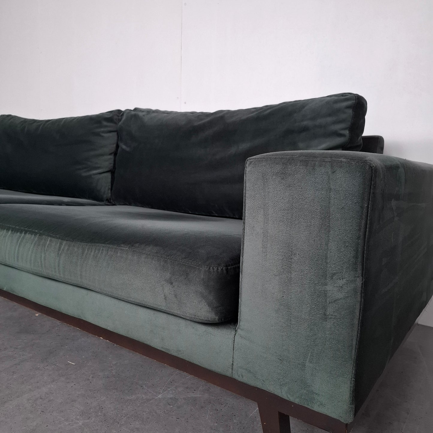 Velourse Retro-look 4 zits bank met hocker | Smaragd groen