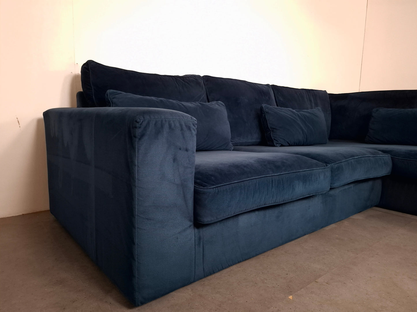 Velourse Hoekbank | Diep blauw