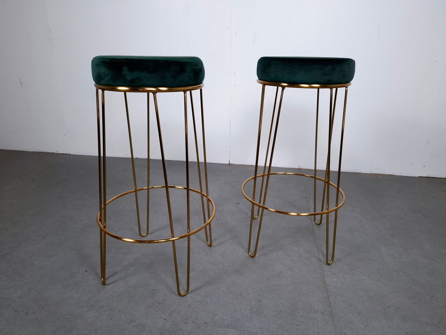 Set van 2 Velourse Krukken | Groen / Goud