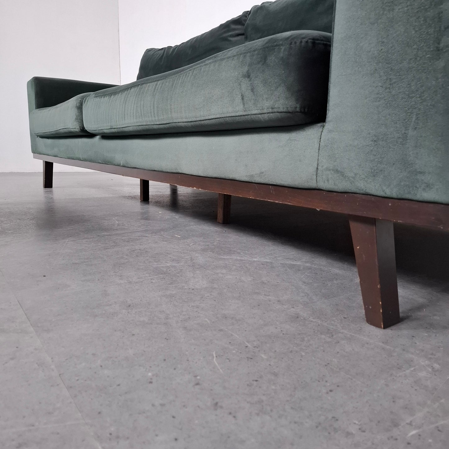 Velourse Retro-look 4 zits bank met hocker | Smaragd groen