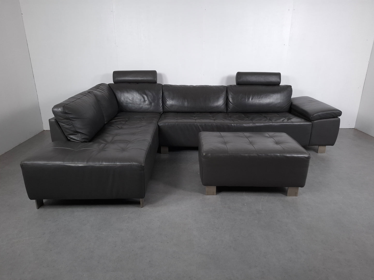 Henders & Hazel hoekbank met hocker | Leder | Grijs