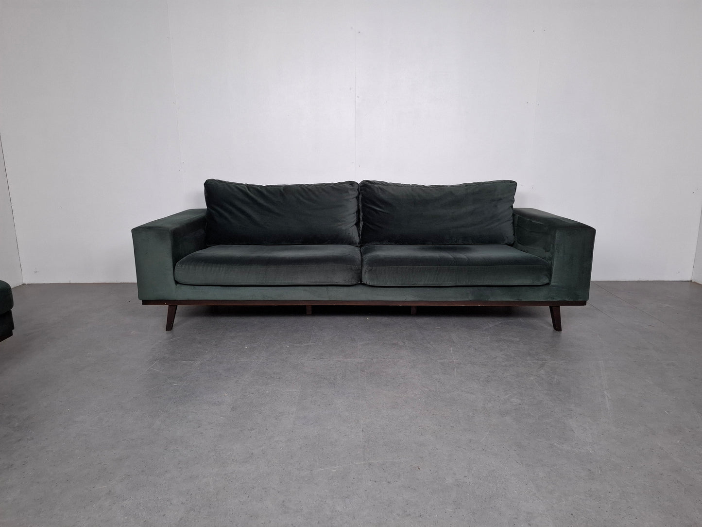Velourse Retro-look 4 zits bank met hocker | Smaragd groen