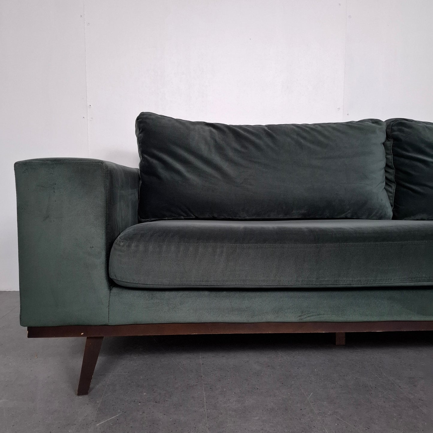 Velourse Retro-look 4 zits bank met hocker | Smaragd groen