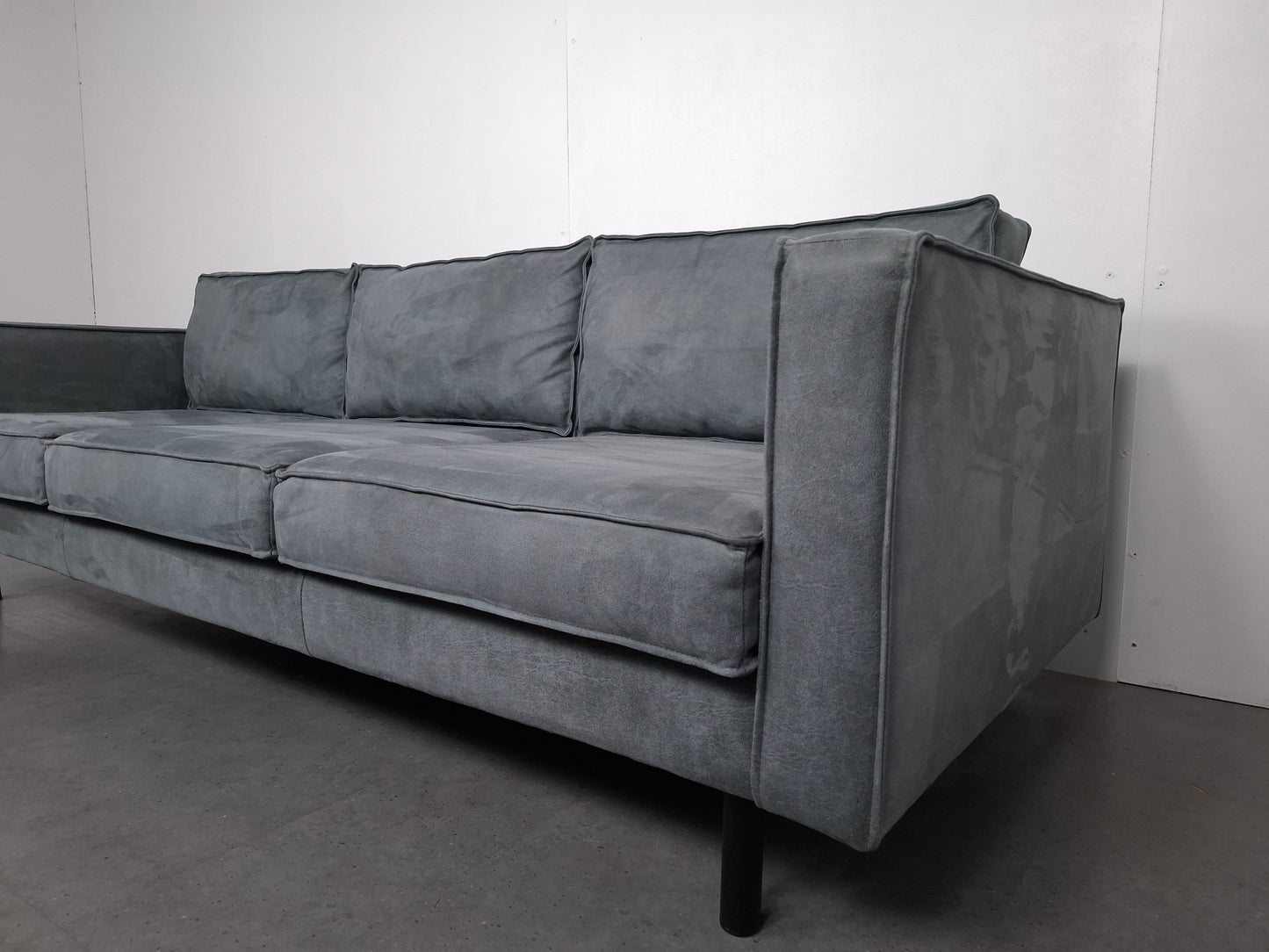 Microleder 3 zits bank | Vergrijsd blauw