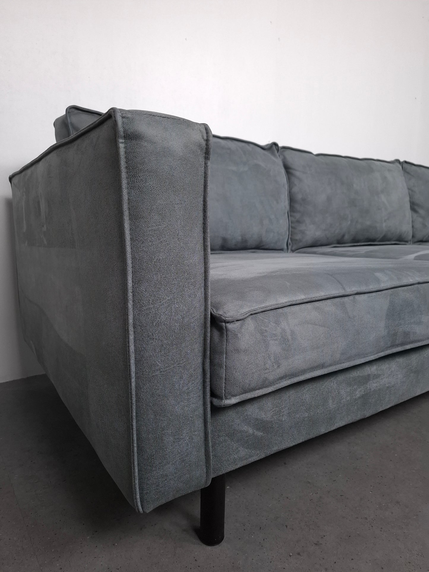 Microleder 3 zits bank | Vergrijsd blauw