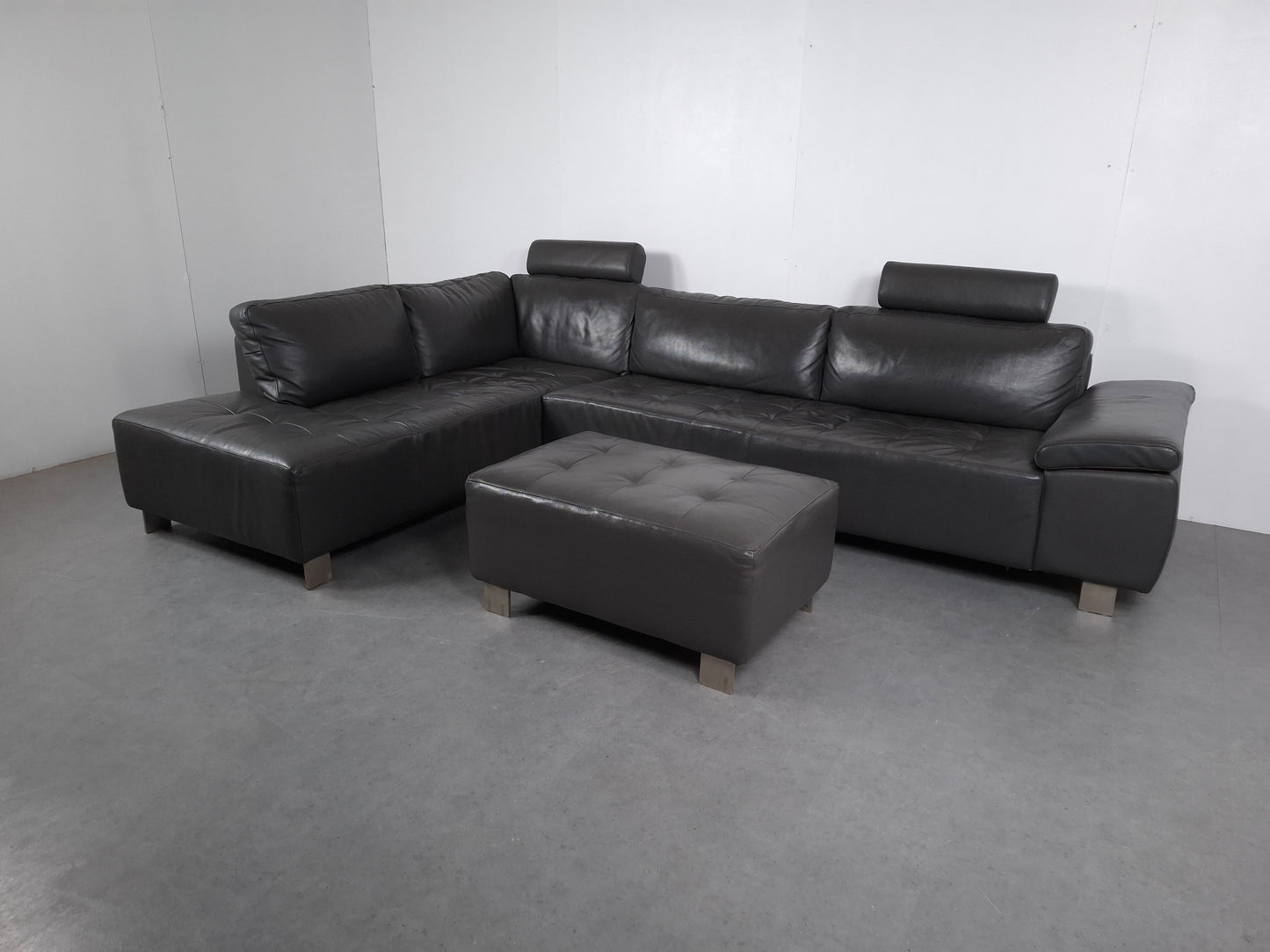 Henders & Hazel hoekbank met hocker | Leder | Grijs
