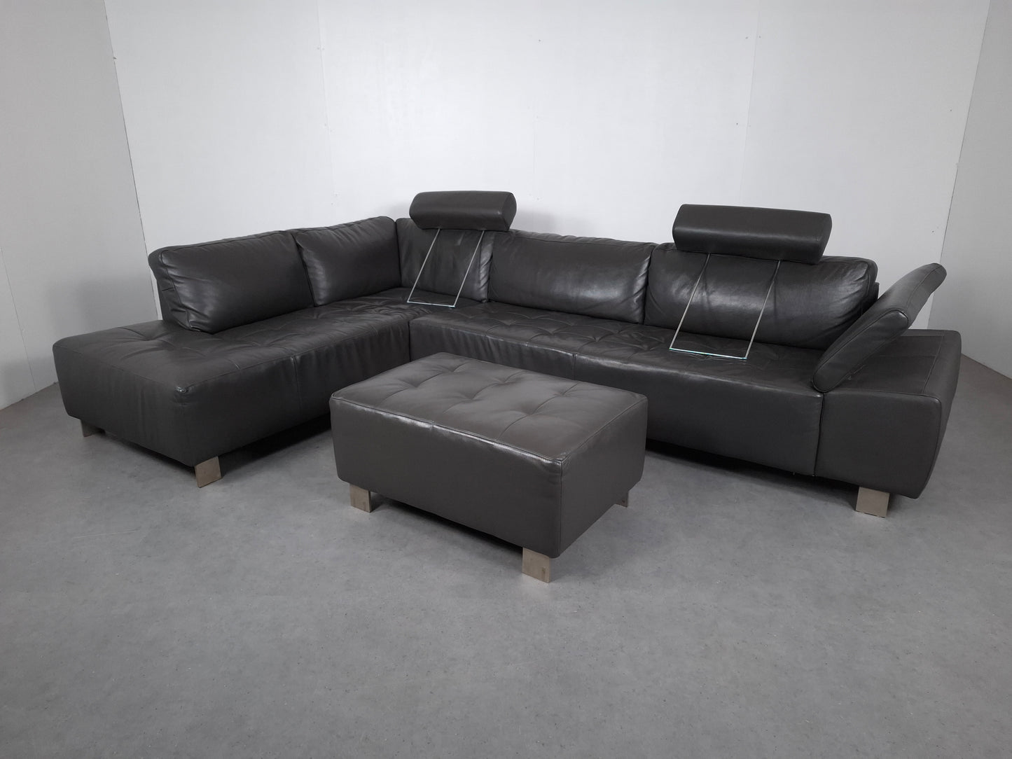 Henders & Hazel hoekbank met hocker | Leder | Grijs
