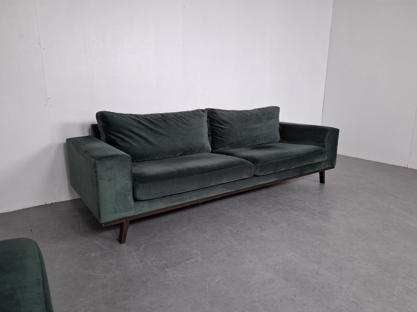 Velourse Retro-look 4 zits bank met hocker | Smaragd groen