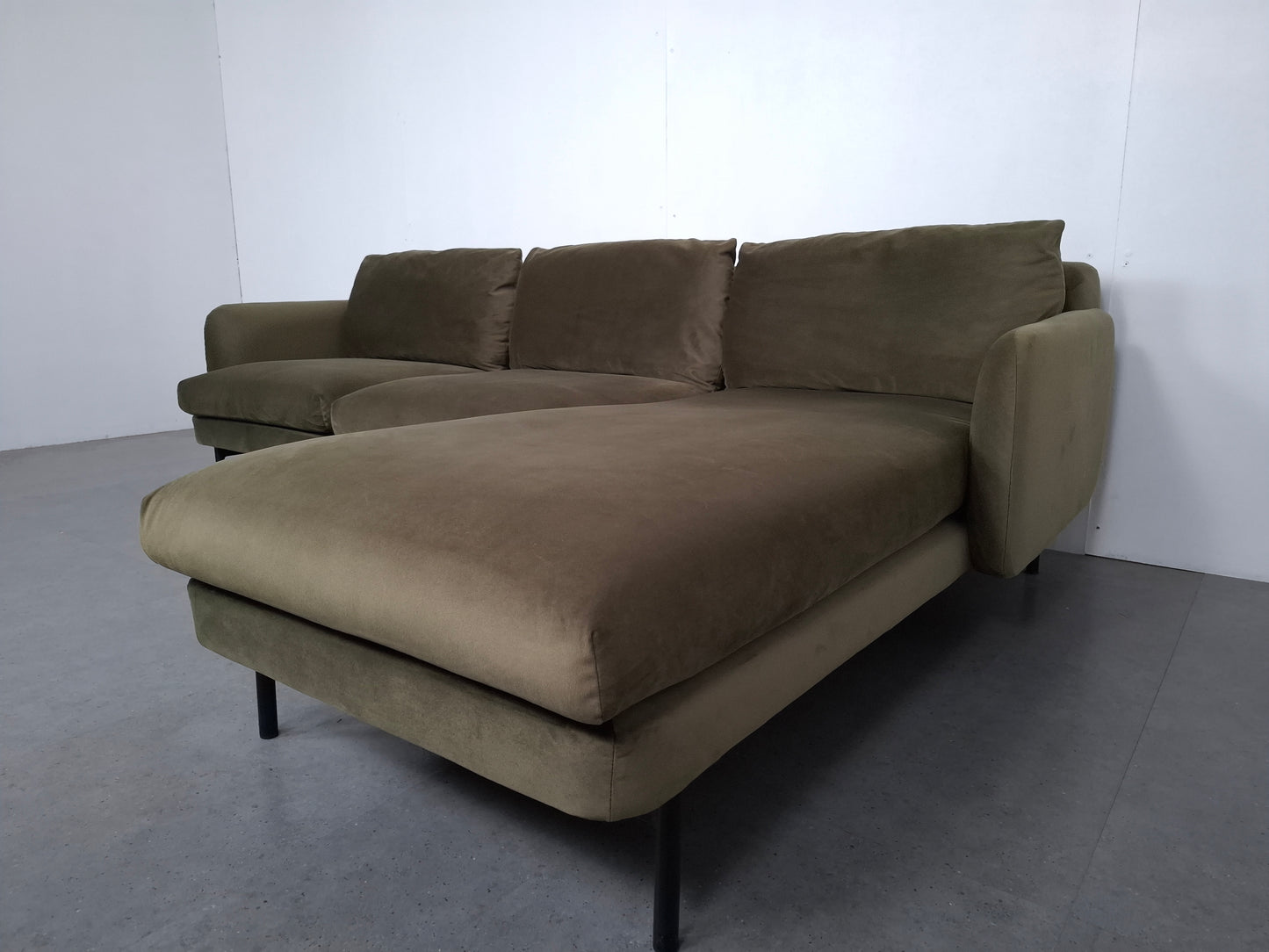 Velourse 3 zits hoekbank | Mosgroen