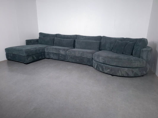 Unieke Ribstof U Hoekbank | Vergrijsd blauw