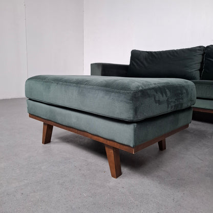 Velourse Retro-look 4 zits bank met hocker | Smaragd groen