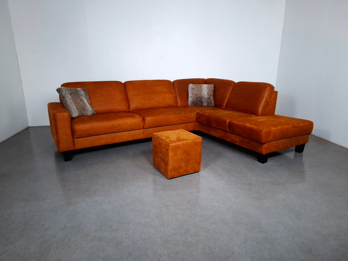 Microlederen Hoekbank met Hocker | Cognac