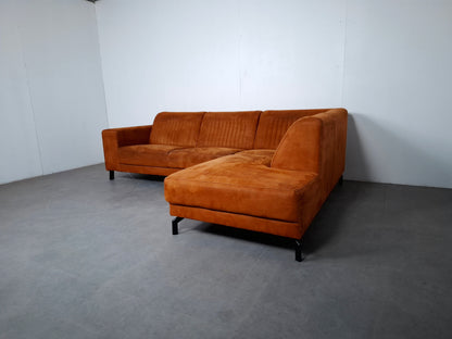 Moderne Suede look Hoekbank | Cognac bruin
