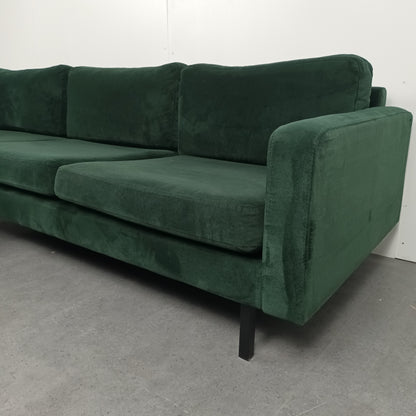 Velourse 3 zits hoekbank | Smaragd groen