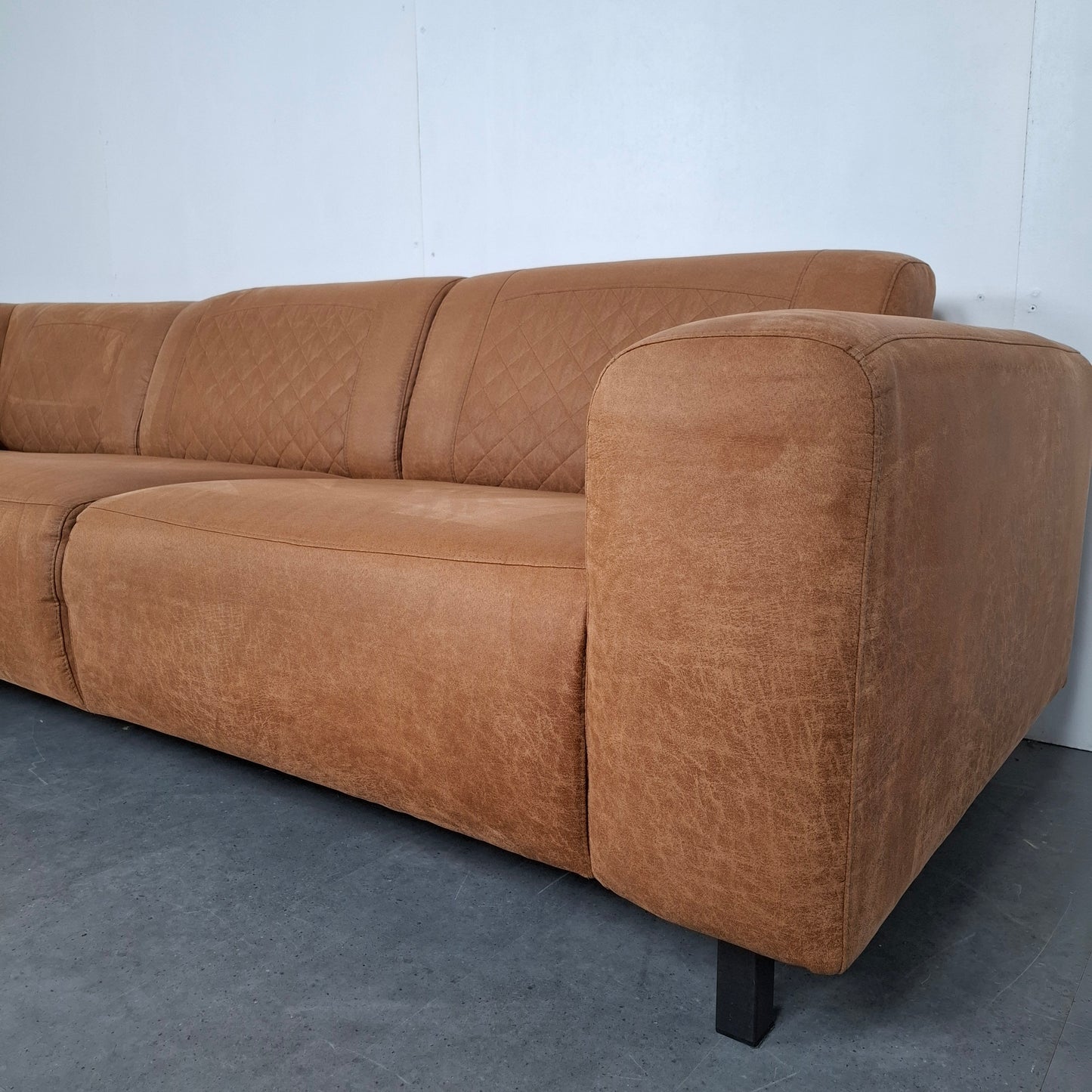 Industriële hoekbank | Cognac bruin