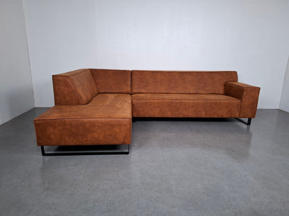 Industriële hoekbank met roest patroon | Cognac bruin