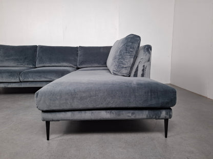 Velourse hoekbank met stonewash patroon | Licht blauw