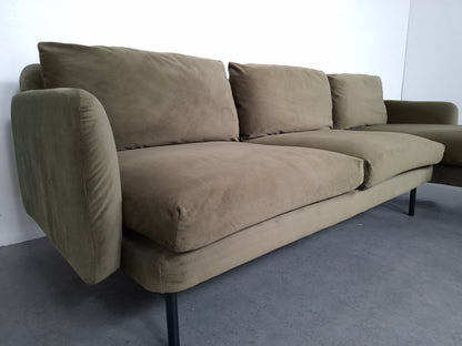 Velourse 3 zits hoekbank | Mosgroen