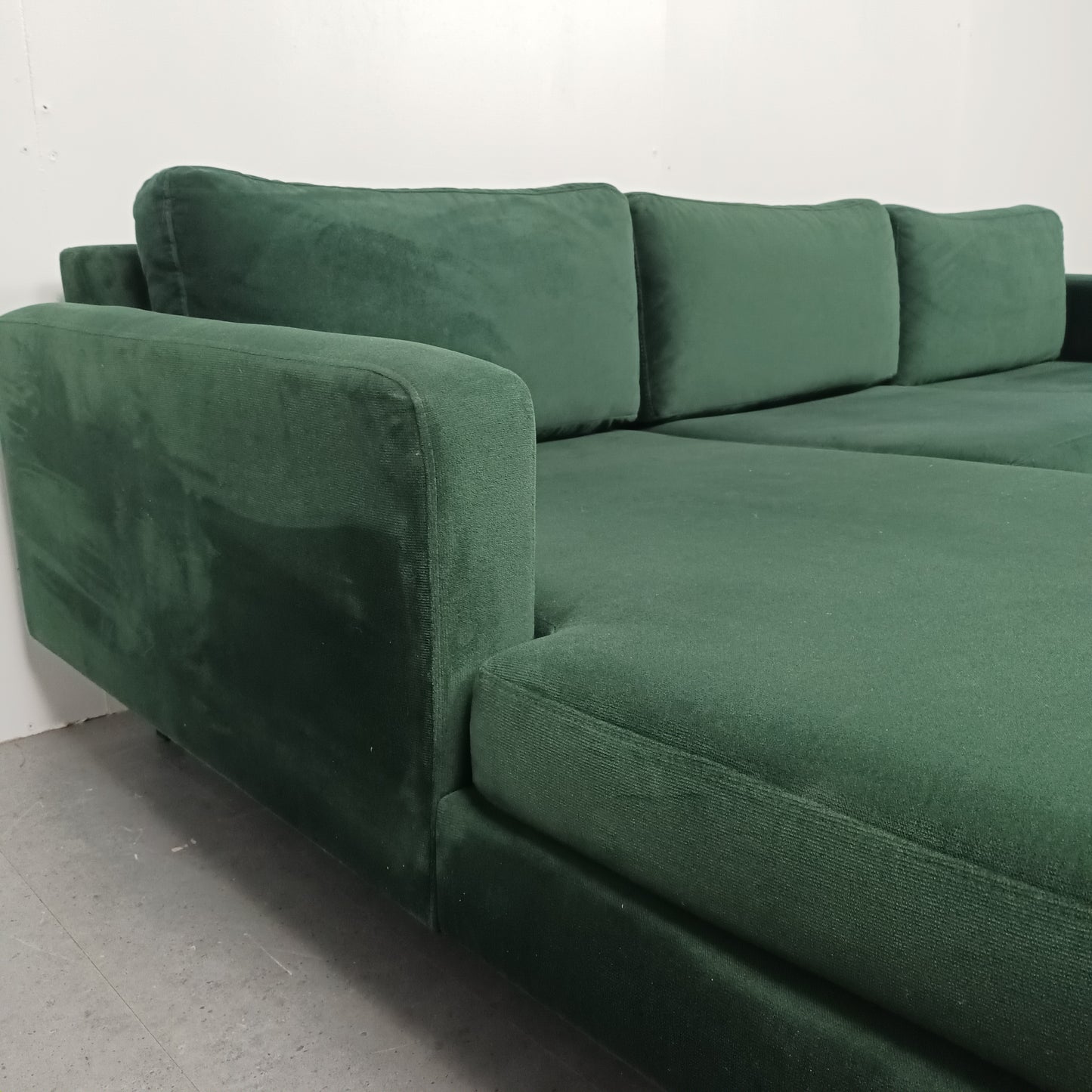 Velourse 3 zits hoekbank | Smaragd groen