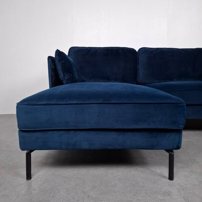 Velourse hoekbank | Donker blauw