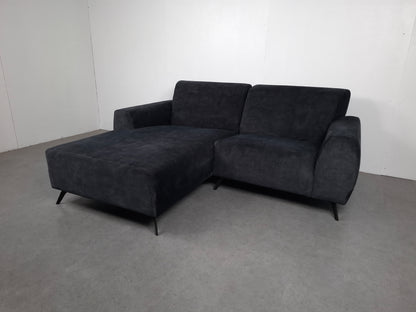 Velourse 2-zits hoekbank | Donker blauw