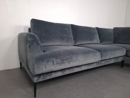 Velourse hoekbank met stonewash patroon | Licht blauw