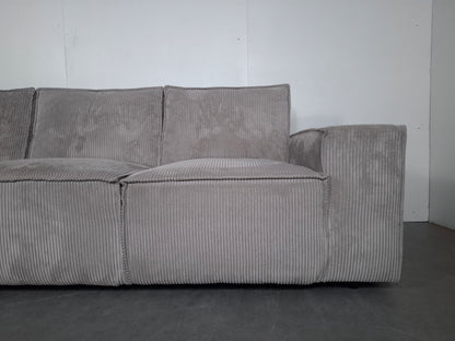 Ribstof 4 zits Bank met Hocker | Wit / Licht grijs