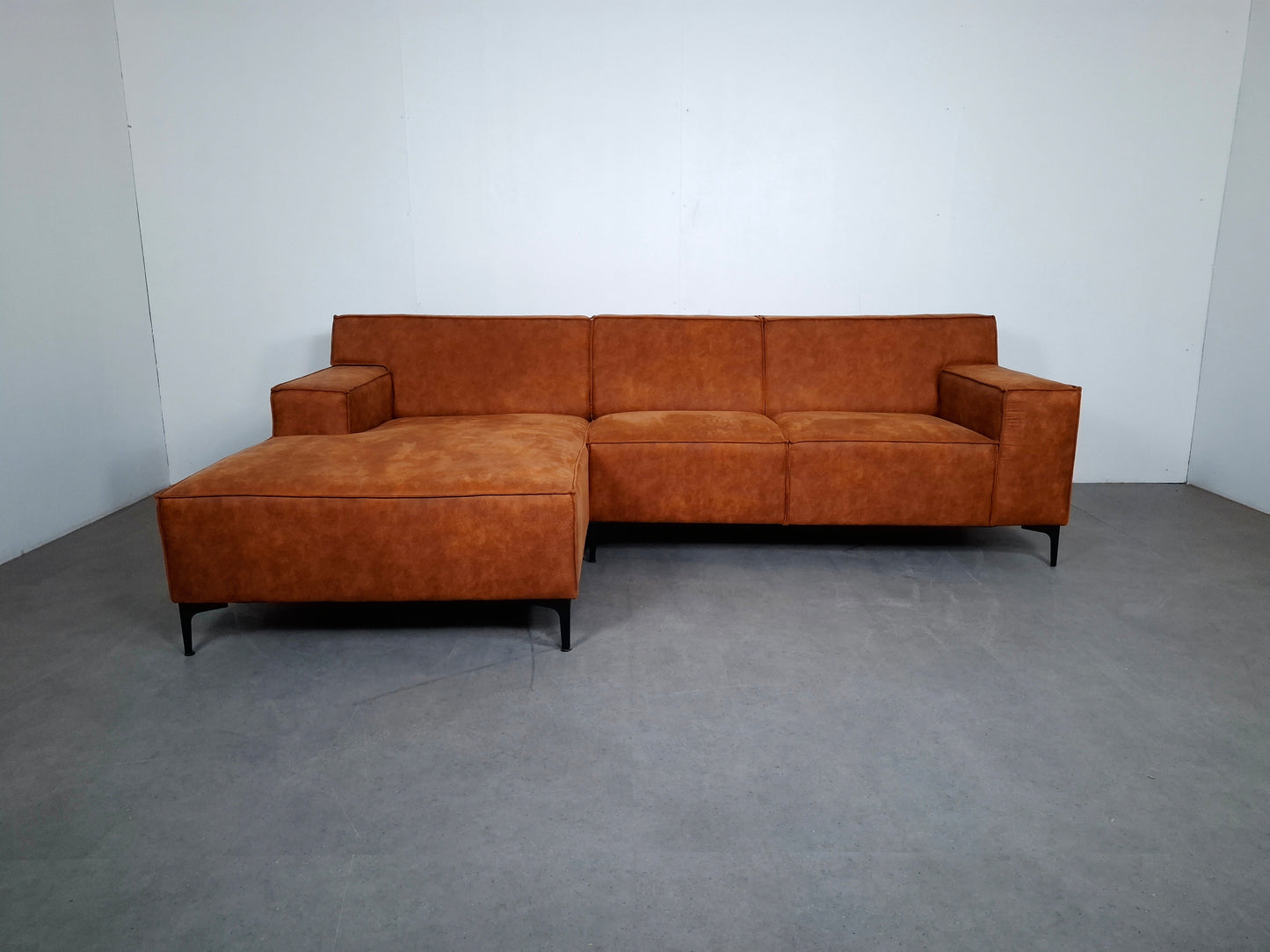 Moderne 3 zits Hoekbank | Cognac bruin, Roest patroon