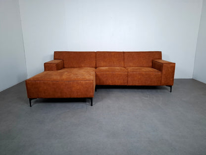 Moderne 3 zits Hoekbank | Cognac bruin, Roest patroon