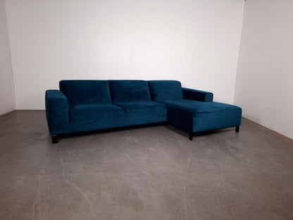 Velourse 3 zits Hoekbank | Blauw