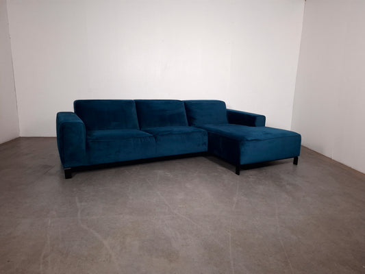Velourse 3 zits Hoekbank | Blauw