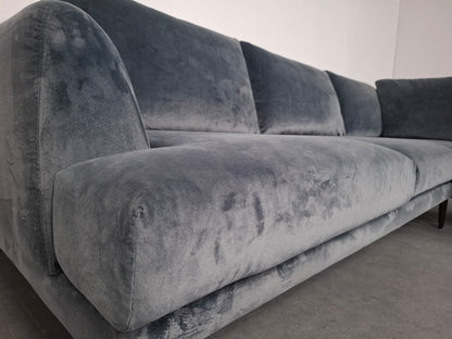 Velourse hoekbank met stonewash patroon | Licht blauw