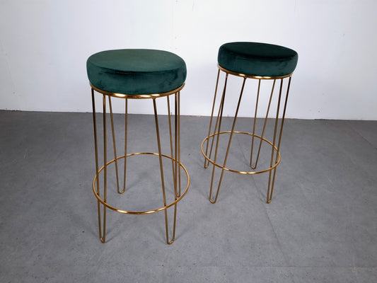 Set van 2 Velourse Krukken | Groen / Goud