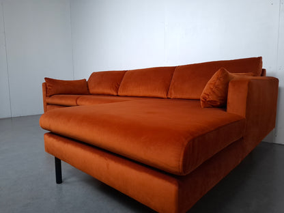 NOUS Living 3 zits hoekbank velvet | Oranje