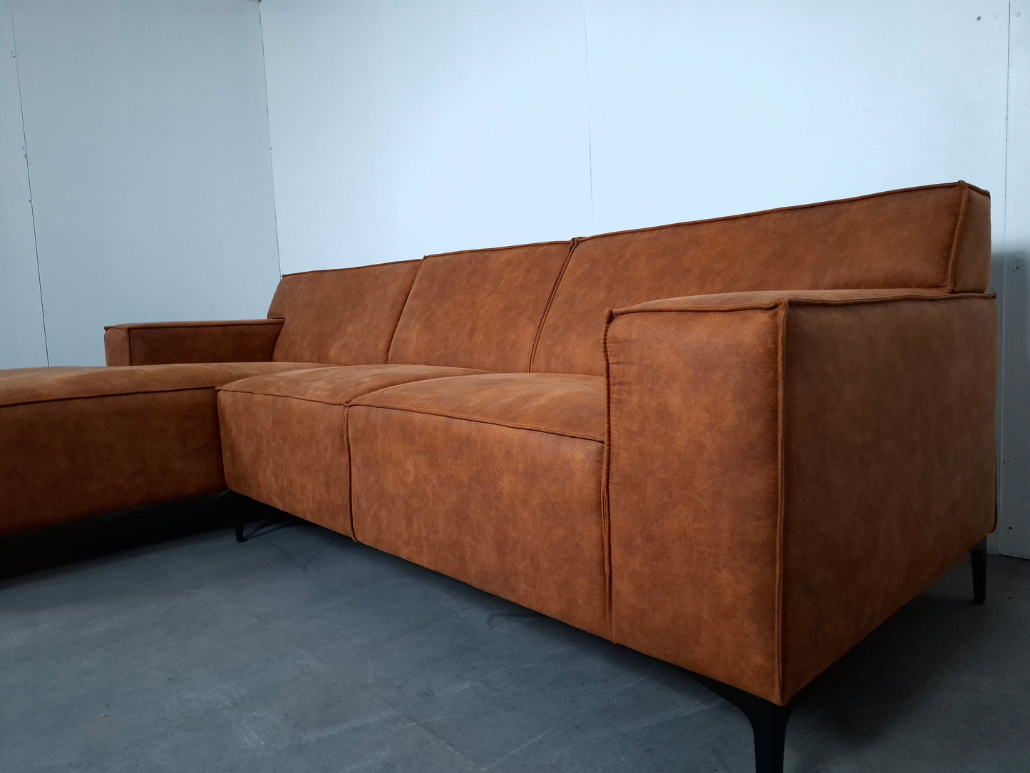 Moderne 3 zits Hoekbank | Cognac bruin, Roest patroon