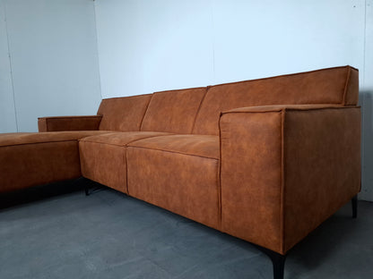 Moderne 3 zits Hoekbank | Cognac bruin, Roest patroon