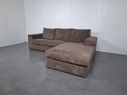 Ribstof 3 zits formaat hoekbank | Taupe bruin