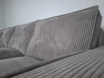 Ribstof 4 zits Bank met Hocker | Wit / Licht grijs