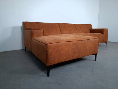 Moderne 3 zits Hoekbank | Cognac bruin, Roest patroon