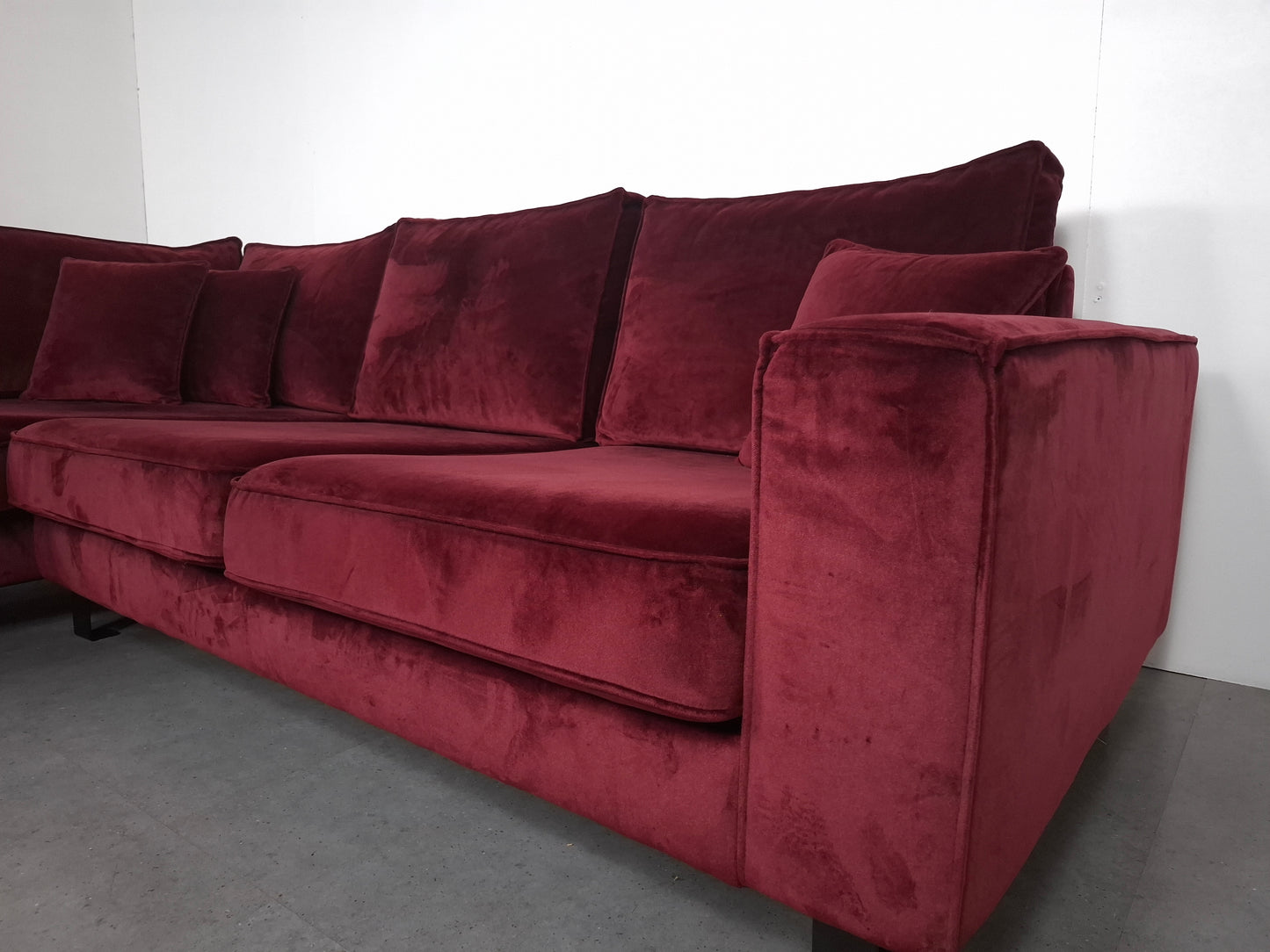 Velourse hoekbank | Bordeaux rood