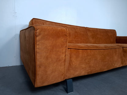 Velourse 4 zits Bank | Honing geel / Terracotta