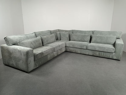 Royale Ribstof hoekbank | ijsblauw