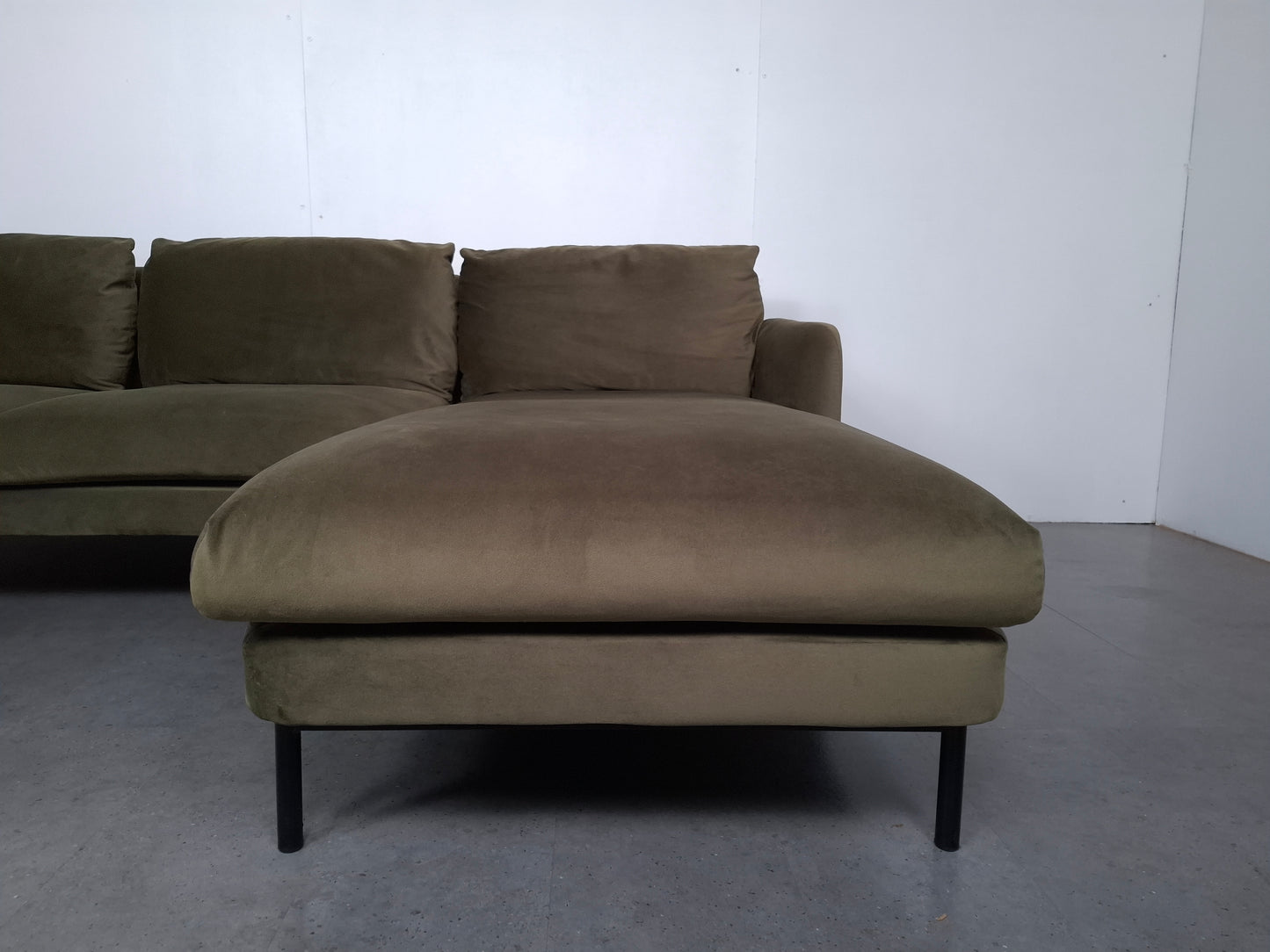 Velourse 3 zits hoekbank | Mosgroen