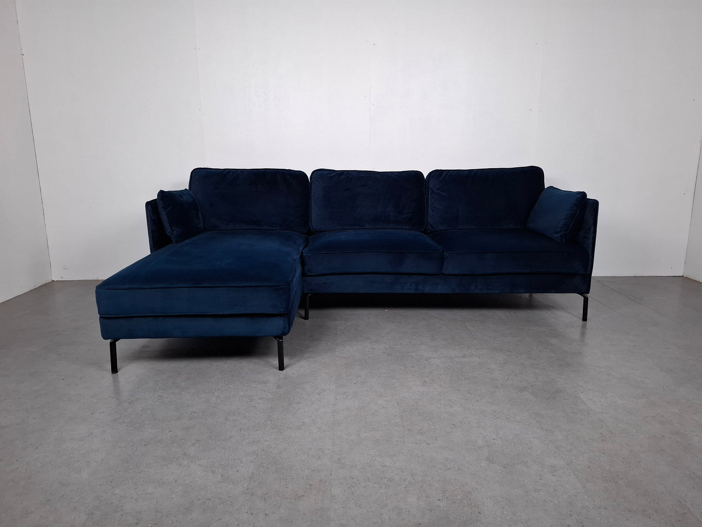 Velourse hoekbank | Donker blauw
