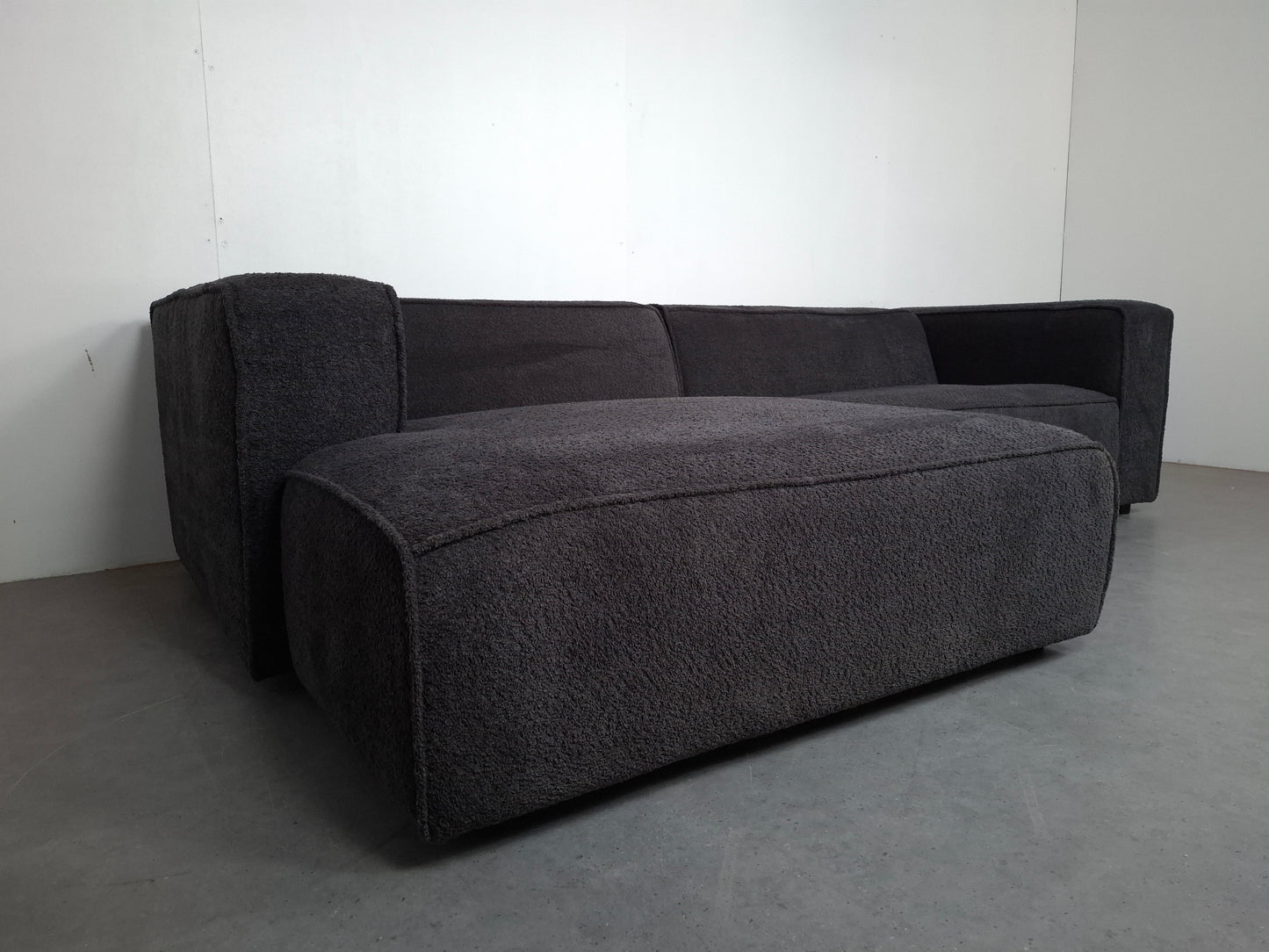 Corduroy (teddy stof) hoekbank | Donker grijs