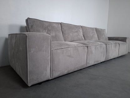 Ribstof 4 zits Bank met Hocker | Wit / Licht grijs
